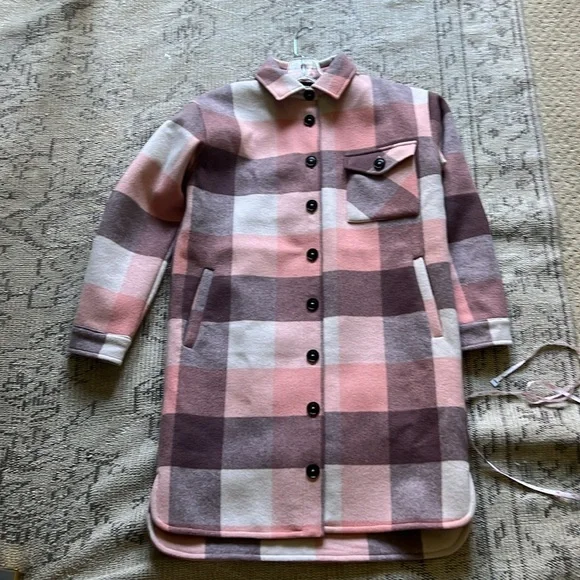 Monrow pink plaid oversized plaid shirt jacket/ shacket